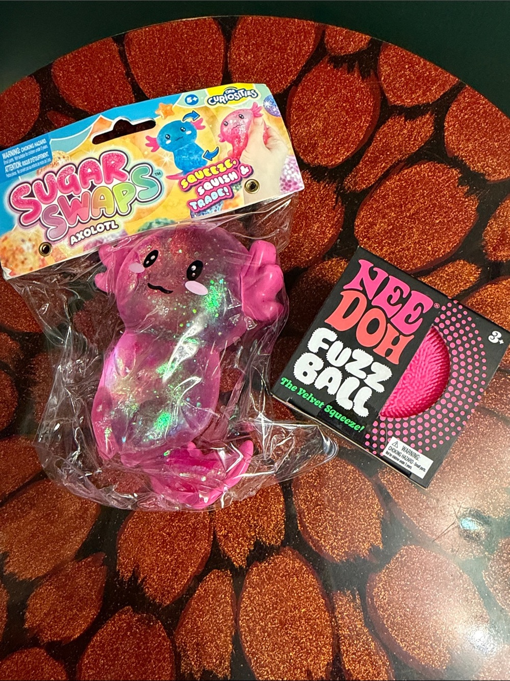 Needoh Fuzz Ball in Pink PLUS Pink Axolotl Sugar Swap
